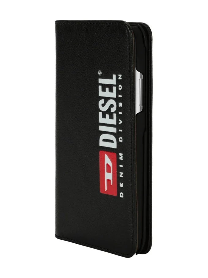 diesel 2-i-1 foliofodral för iPhone XS och iPhone X Svart läderfodral med tryckt och präglat logo, iPhone XS och X