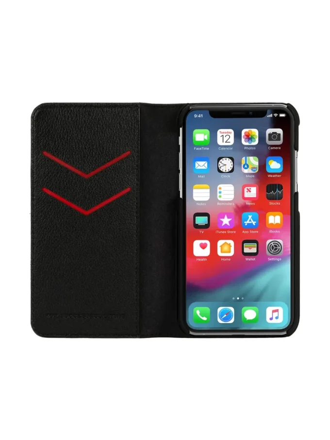 diesel 2-i-1 foliofodral för iPhone XS och iPhone X Svart läderfodral med tryckt och präglat logo, iPhone XS och X