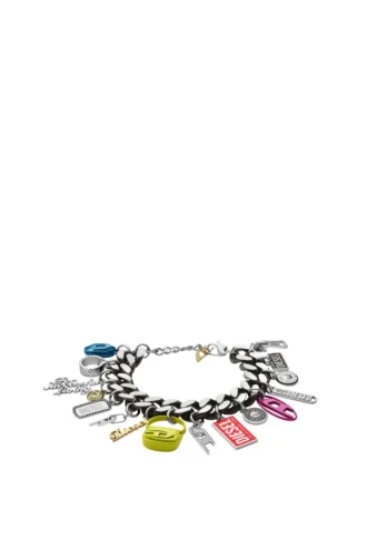 dx1524 jewel Svart armband i rostfritt stål med charmkedja dx1524 jewel Svart armband i rostfritt stål med charmkedja