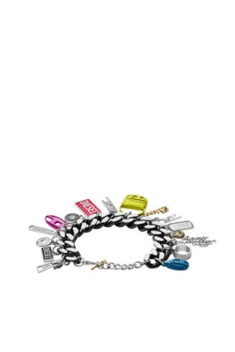 dx1524 jewel Svart armband i rostfritt stål med charmkedja dx1524 jewel Svart armband i rostfritt stål med charmkedja