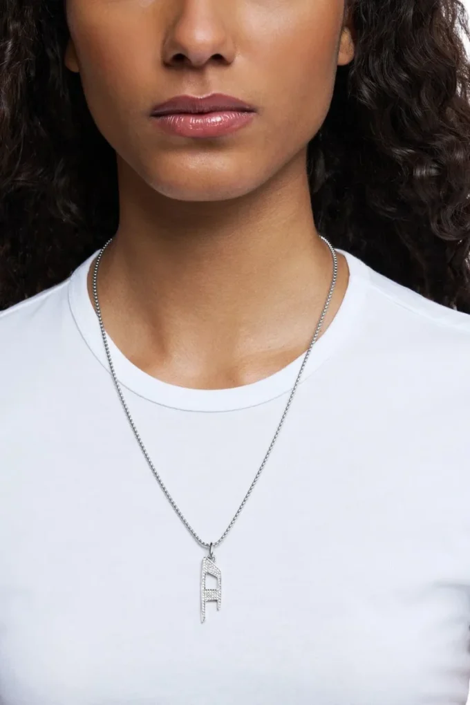 dx1624040 smycken Halsband i rostfritt stål med glittrande hänge