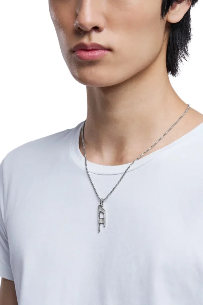 dx1624040 smycken Halsband i rostfritt stål med glittrande hänge