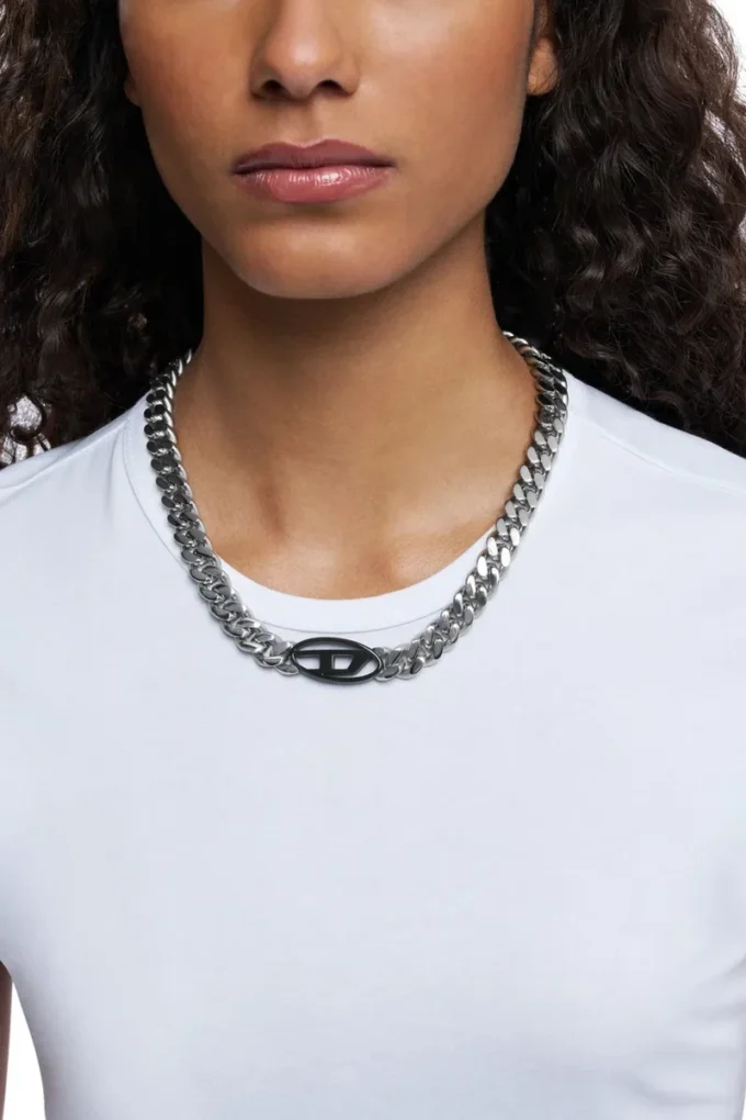 dx1635931 smycken Tvåfärgat halsband i rostfritt stål