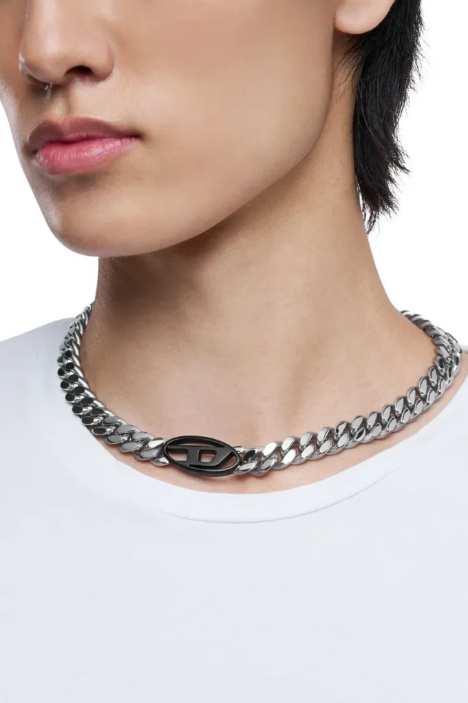 dx1635931 smycken Tvåfärgat halsband i rostfritt stål