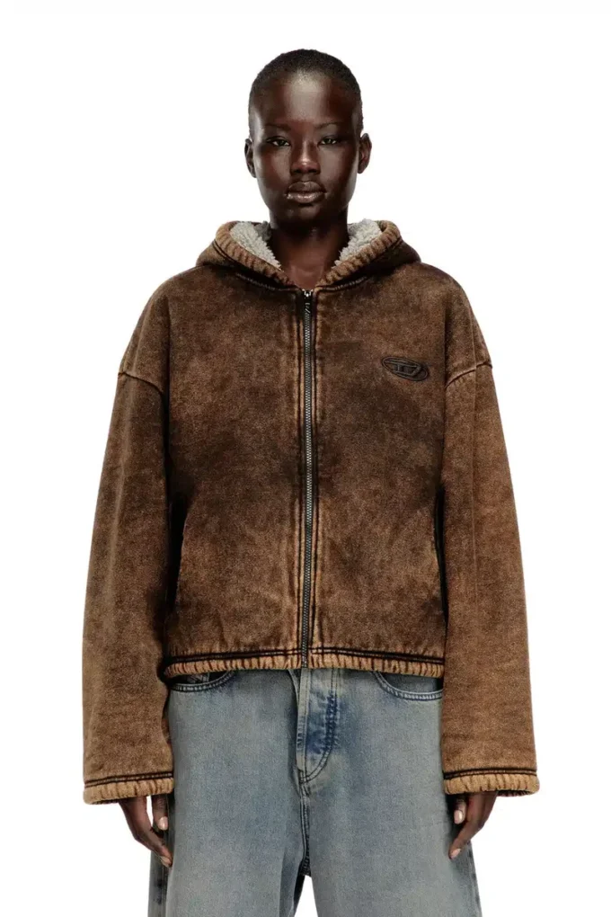 f-ella Acid-wash hoodie med dragkedja och teddyfoder f-ella Acid-wash hoodie med dragkedja och teddyfoder