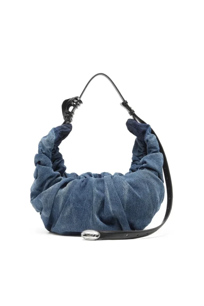 grab-d hobo l Grab-D-Stor skrynklig hobo-väska i behandlad denim