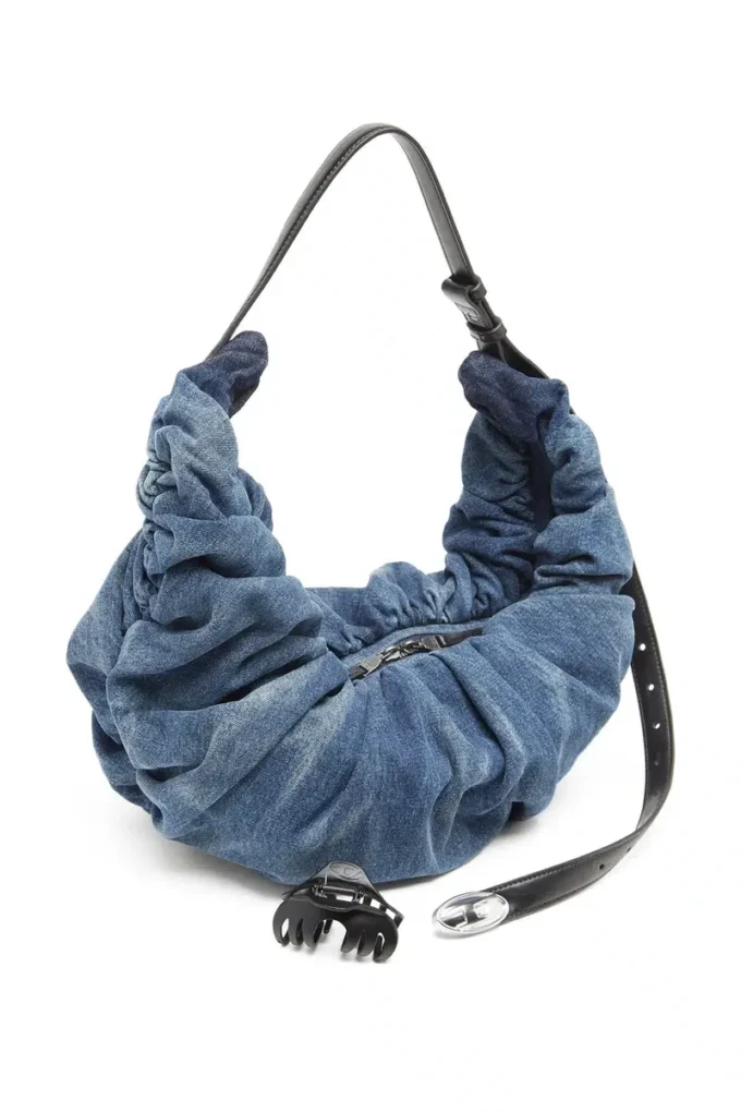 grab-d hobo l Grab-D-Stor skrynklig hobo-väska i behandlad denim