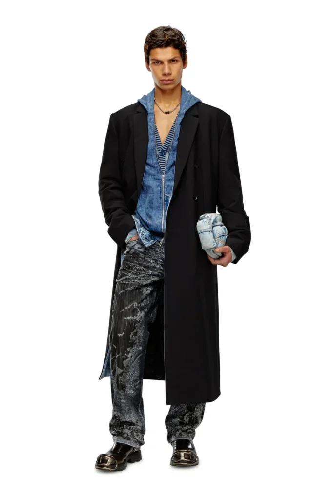 j-ritz Lång cool ullkappa med denimdetaljer