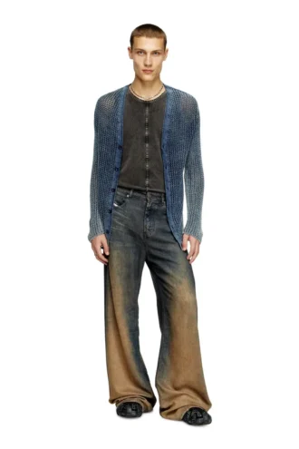 k-redram Meshstickad kofta i denimgarn