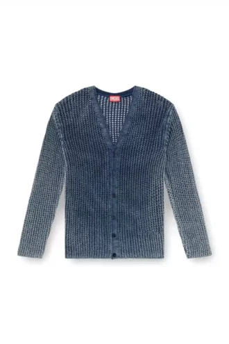 k-redram Meshstickad kofta i denimgarn