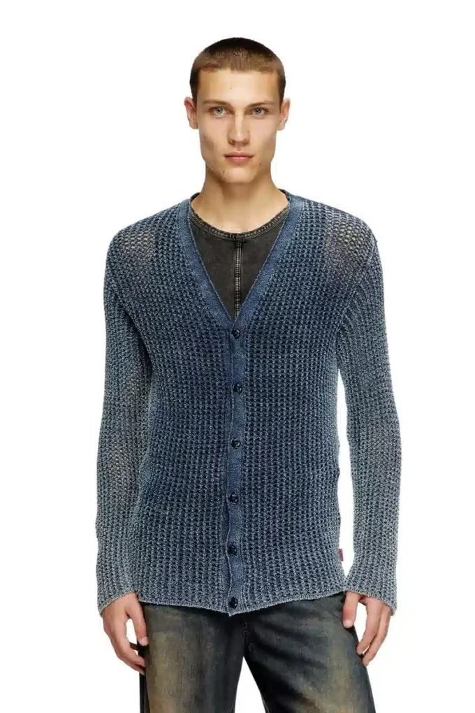 k-redram Meshstickad kofta i denimgarn k-redram Meshstickad kofta i denimgarn
