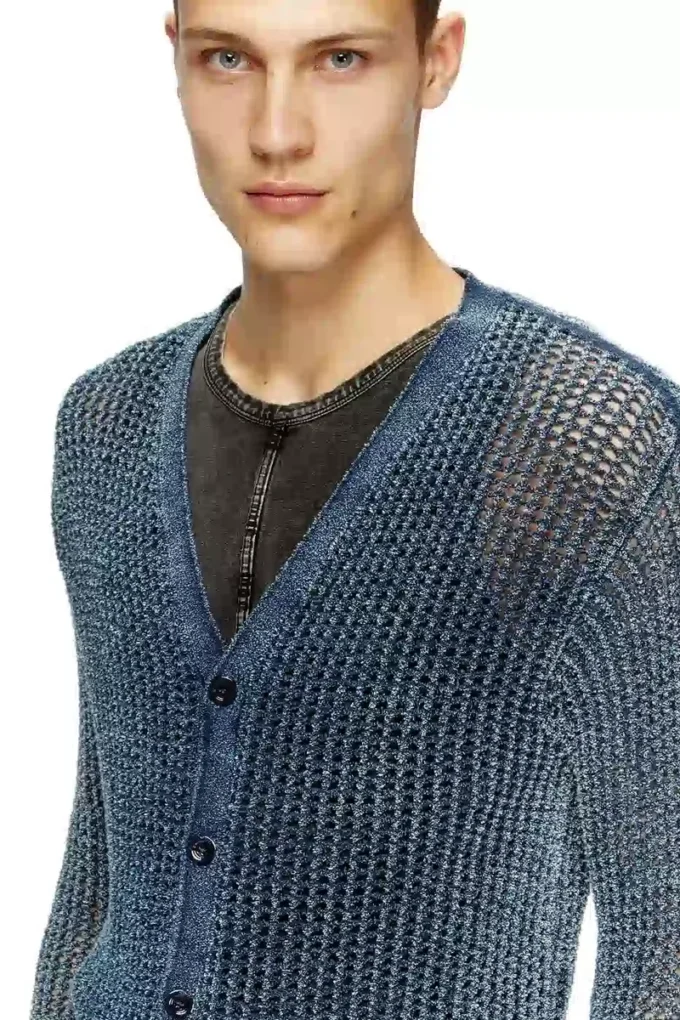 k-redram Meshstickad kofta i denimgarn k-redram Meshstickad kofta i denimgarn