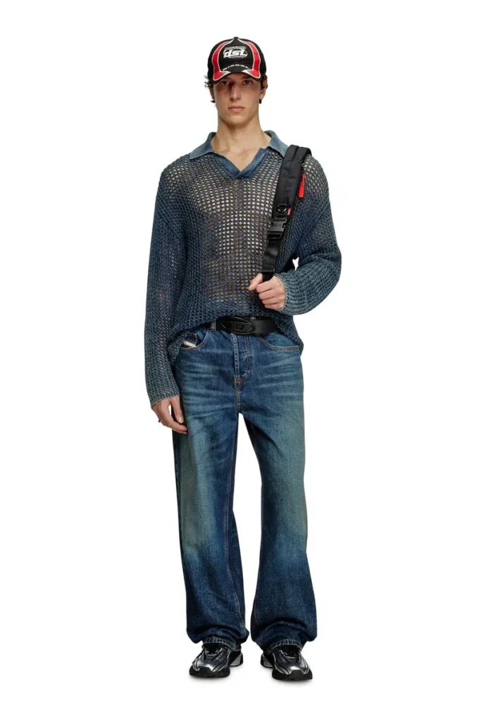 k-squared Öppenstickad polotröja i denimgarn k-squared Öppenstickad polotröja i denimgarn
