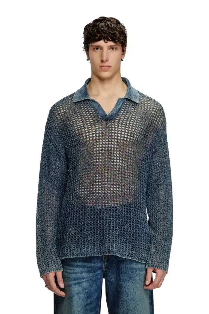 k-squared Öppenstickad polotröja i denimgarn k-squared Öppenstickad polotröja i denimgarn