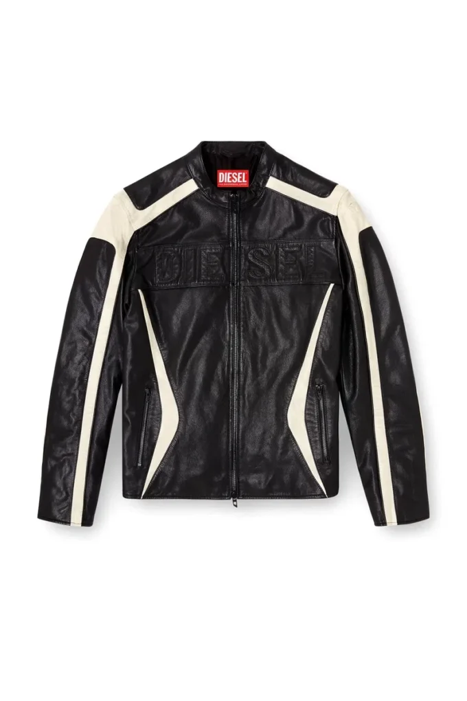 l-adam Färgblockerad läderjacka i bikerstil l-adam Färgblockerad läderjacka i bikerstil