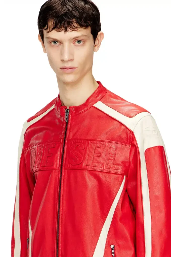 l-adam Färgblockerad läderjacka i bikerstil l-adam Färgblockerad läderjacka i bikerstil