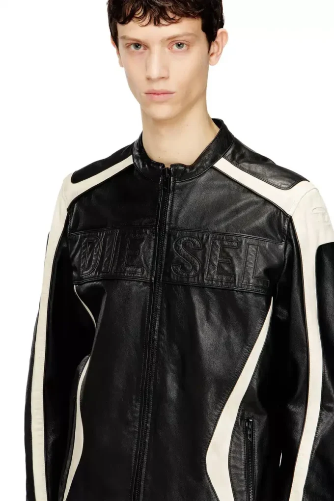 l-adam Färgblockerad läderjacka i bikerstil l-adam Färgblockerad läderjacka i bikerstil