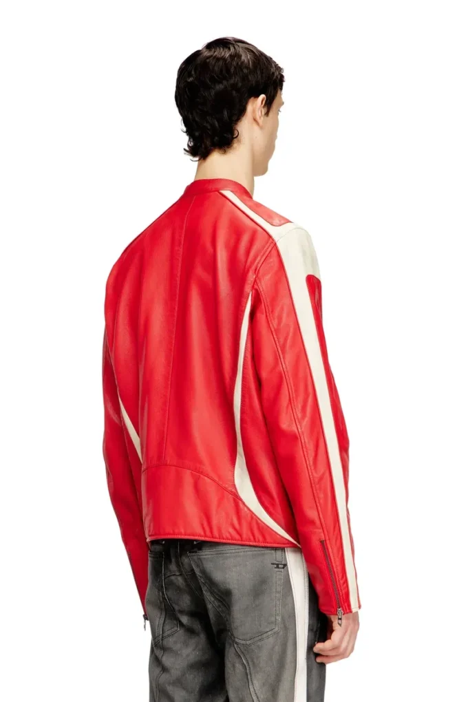 l-adam Färgblockerad läderjacka i bikerstil l-adam Färgblockerad läderjacka i bikerstil