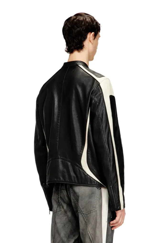 l-adam Färgblockerad läderjacka i bikerstil l-adam Färgblockerad läderjacka i bikerstil