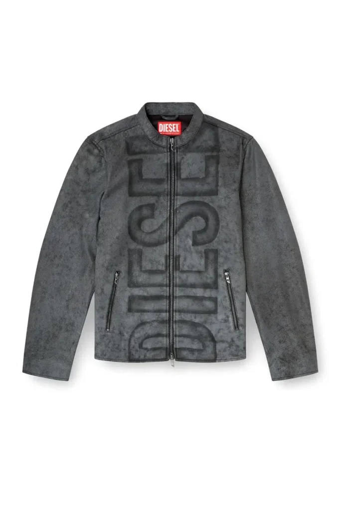 l-evert-a Bikerjacka i behandlat läder med blekt logo l-evert-a Bikerjacka i behandlat läder med blekt logo
