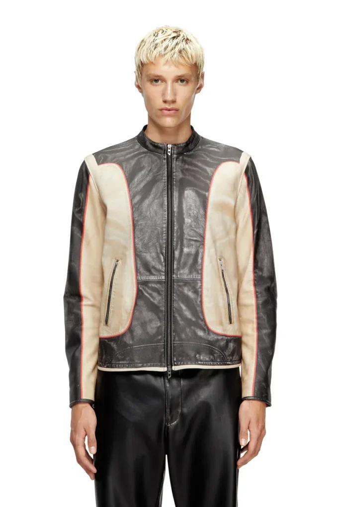 l-evert Läderjacka i bikerstil med trompe l’oeil-effekt l-evert Läderjacka i bikerstil med trompe l’oeil-effekt