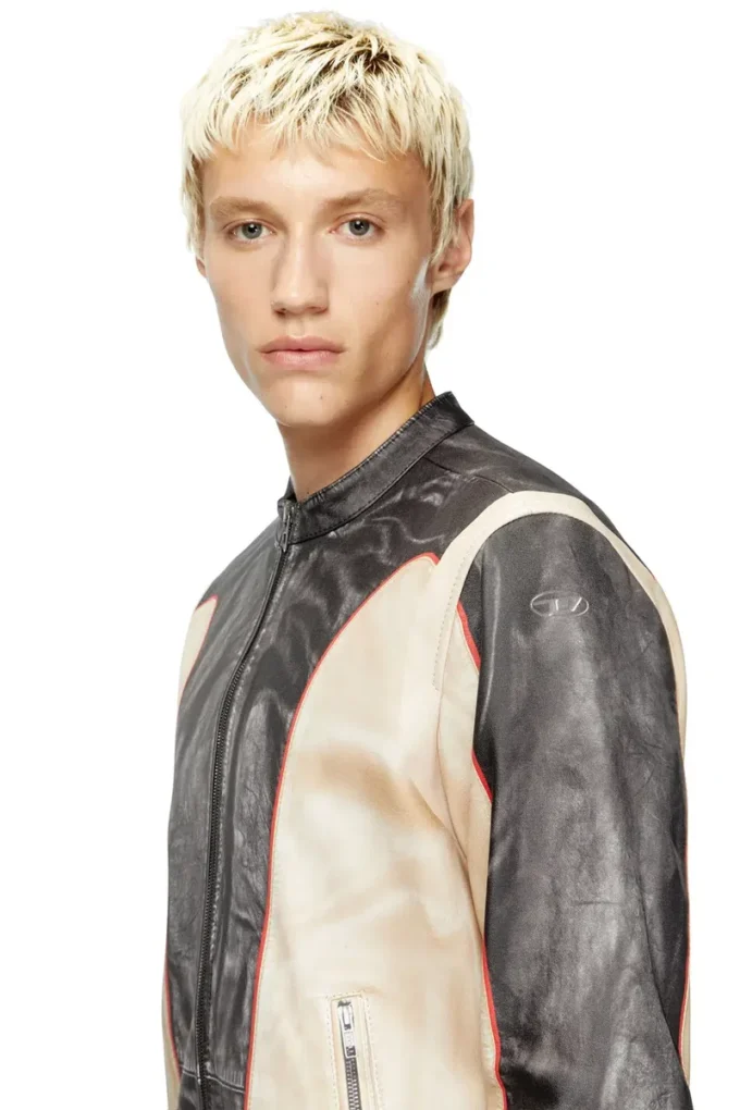 l-evert Läderjacka i bikerstil med trompe l’oeil-effekt l-evert Läderjacka i bikerstil med trompe l’oeil-effekt