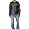 l-met Distressed läderjacka med metallogo
