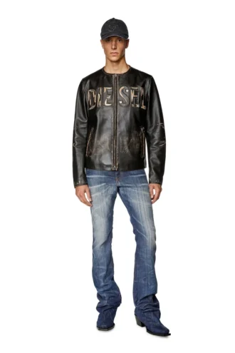l-met Distressed läderjacka med metallogo