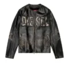 l-met Distressed läderjacka med metallogo