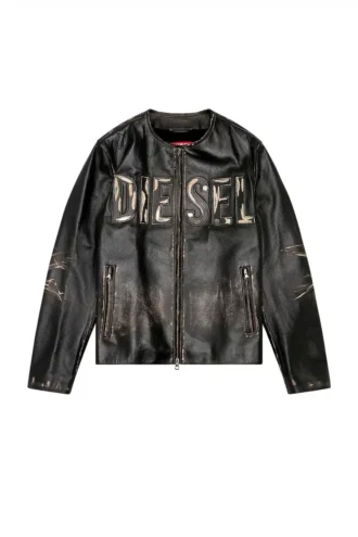 l-met Distressed läderjacka med metallogo