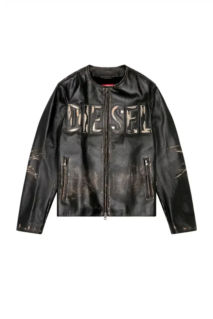 l-met Distressed läderjacka med metallogo