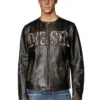 l-met Distressed läderjacka med metallogo