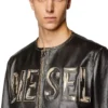 l-met Distressed läderjacka med metallogo
