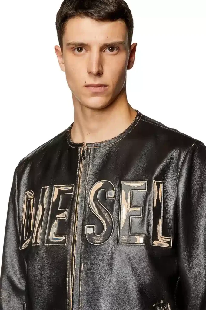 l-met Distressed läderjacka med metallogo