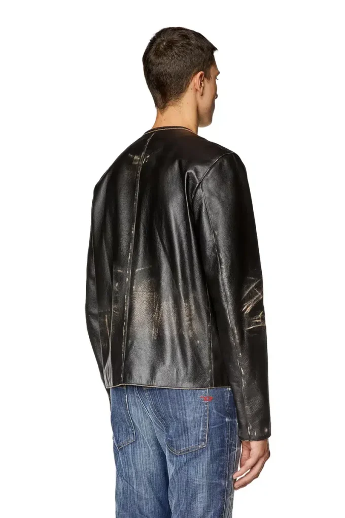 l-met Distressed läderjacka med metallogo