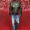 l-met Distressed läderjacka med metallogo