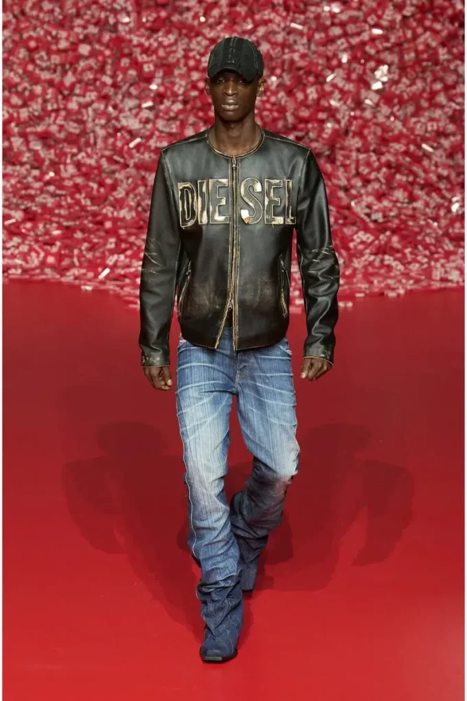 l-met Distressed läderjacka med metallogo