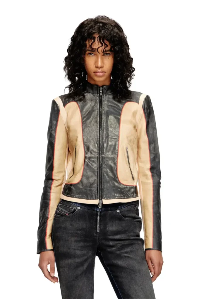 l-oonie Läderjacka i bikerstil med trompe l’oeil-effekt l-oonie Läderjacka i bikerstil med trompe l’oeil-effekt