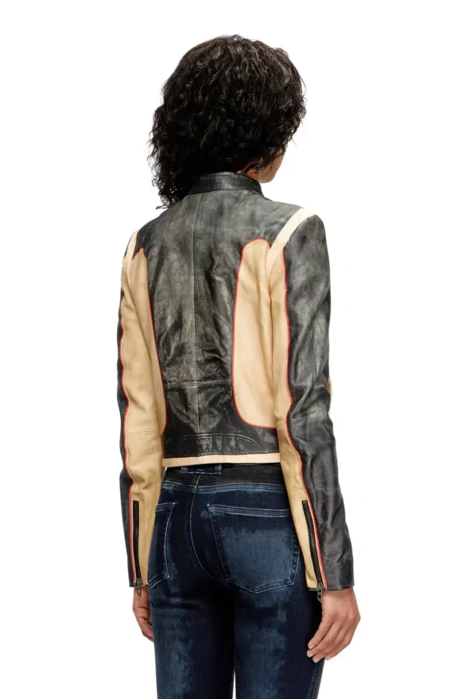 l-oonie Läderjacka i bikerstil med trompe l’oeil-effekt l-oonie Läderjacka i bikerstil med trompe l’oeil-effekt