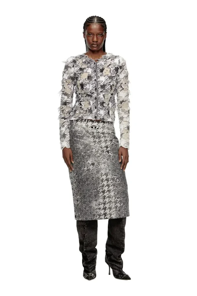 m-sibylla Kofta i devoré-jacquard med hundtandsmönster