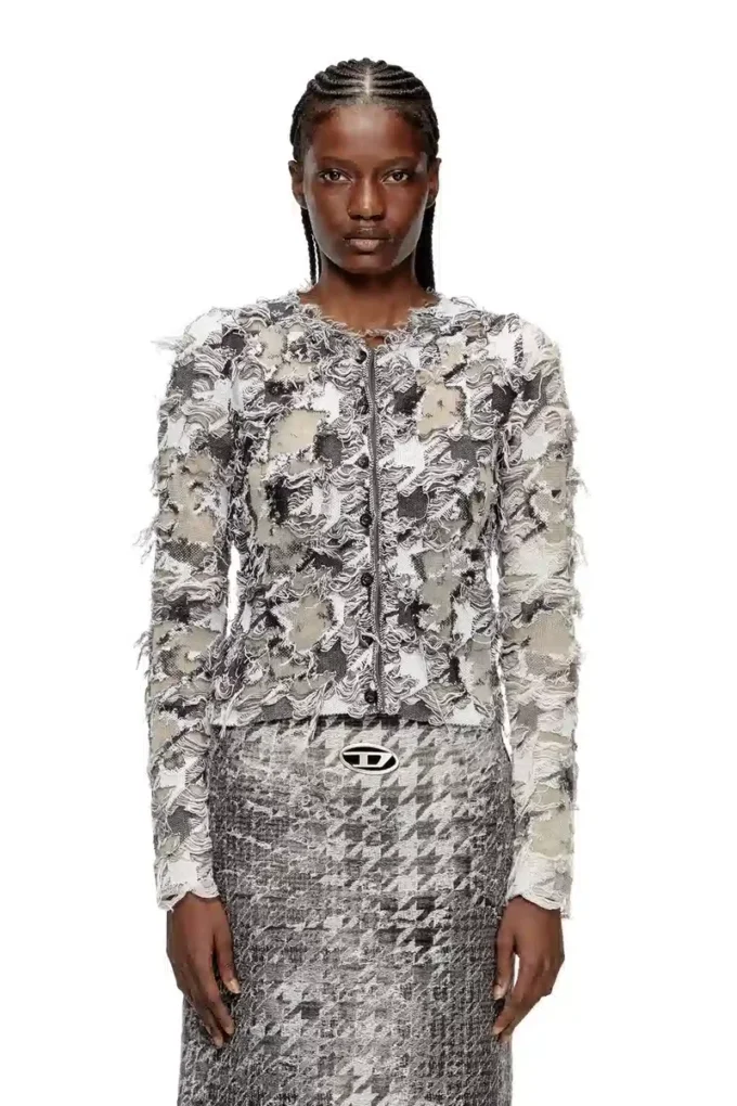 m-sibylla Kofta i devoré-jacquard med hundtandsmönster
