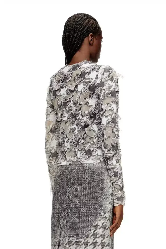 m-sibylla Kofta i devoré-jacquard med hundtandsmönster