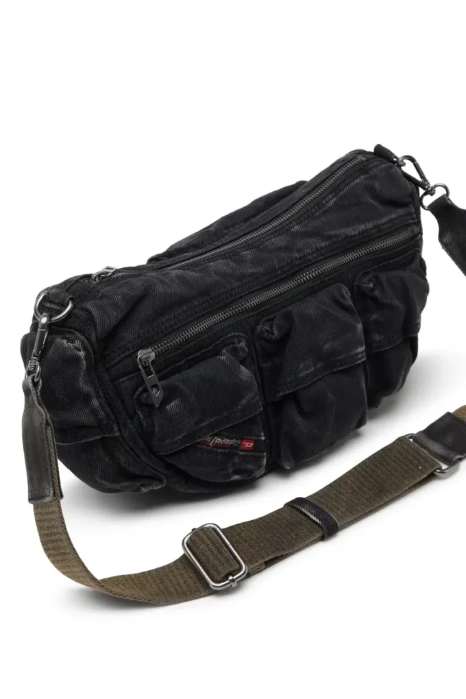 multi-pkts axelväska x Multi-Pkts-Multipocket-väska i tvättad denim multi-pkts axelväska x Multi-Pkts-Multipocket-väska i tvättad denim