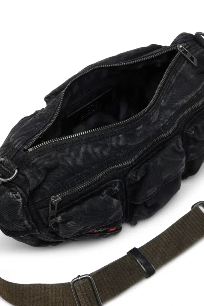 multi-pkts axelväska x Multi-Pkts-Multipocket-väska i tvättad denim multi-pkts axelväska x Multi-Pkts-Multipocket-väska i tvättad denim