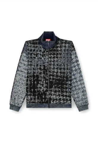 s-corr Devoré-hoodie med zip-up i hundtandsmönster