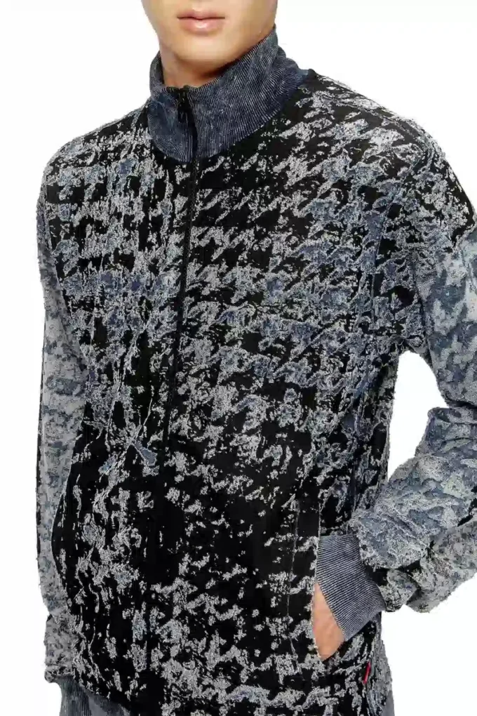 s-corr Devoré-hoodie med zip-up i hundtandsmönster s-corr Devoré-hoodie med zip-up i hundtandsmönster