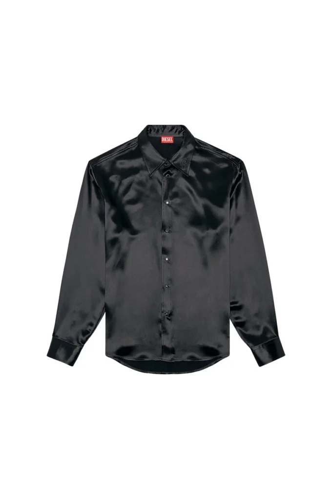 s-ricco Satinskjorta med broderad logotyp på kragen