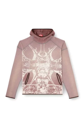 s-waf-hood-new Hoodie i blekt våffelstickat med grafiskt tryck