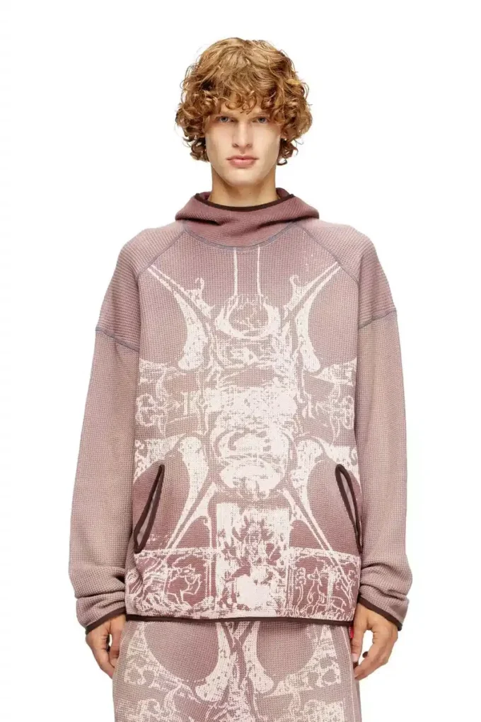 s-waf-hood-new Hoodie i blekt våffelstickat med grafiskt tryck s-waf-hood-new Hoodie i blekt våffelstickat med grafiskt tryck