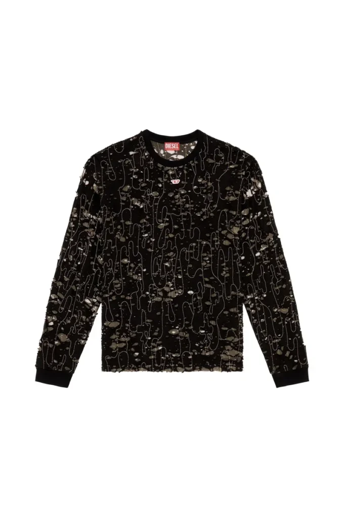 t-boxt-ls-devor T-shirt i tyll med sliten jersey t-boxt-ls-devor T-shirt i tyll med sliten jersey